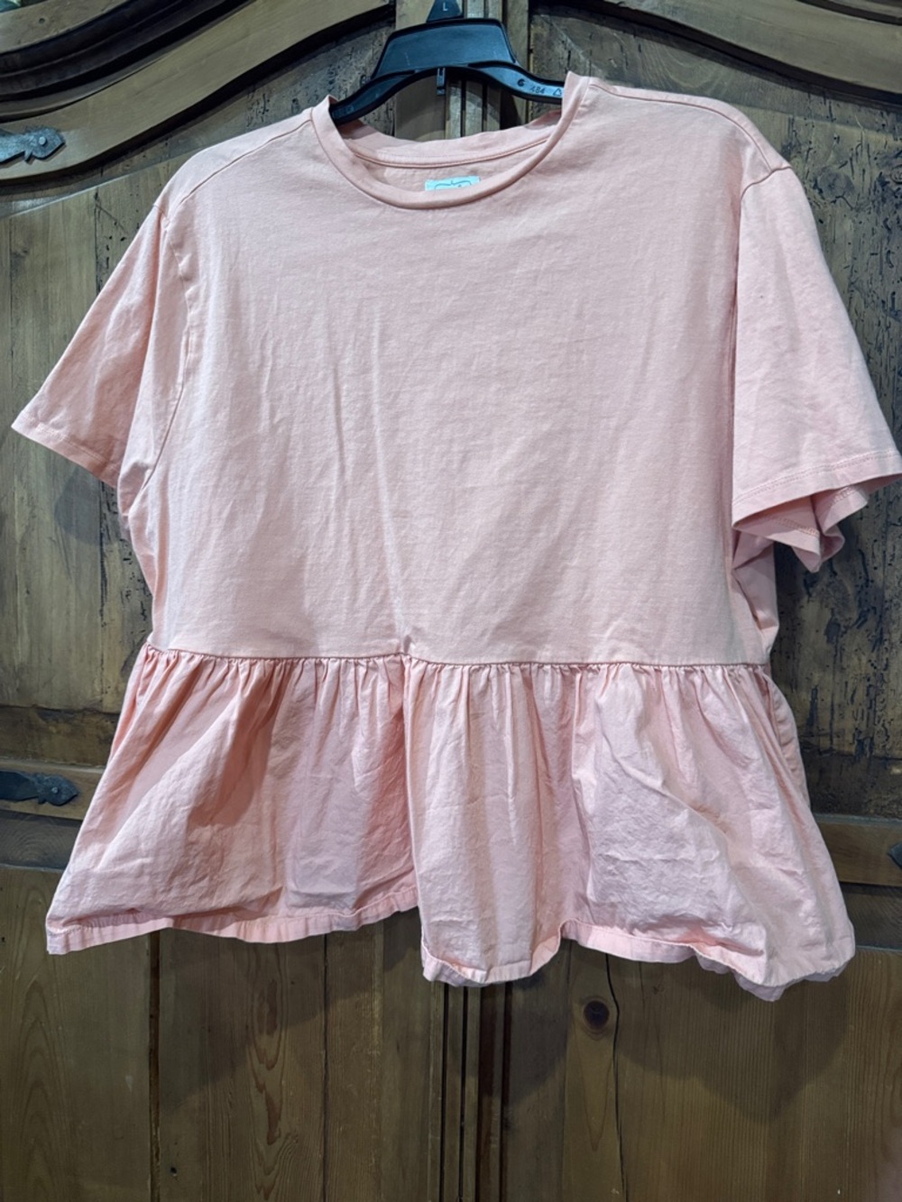 Mud Pie Peach Pink Peplum Short Sleeve Top